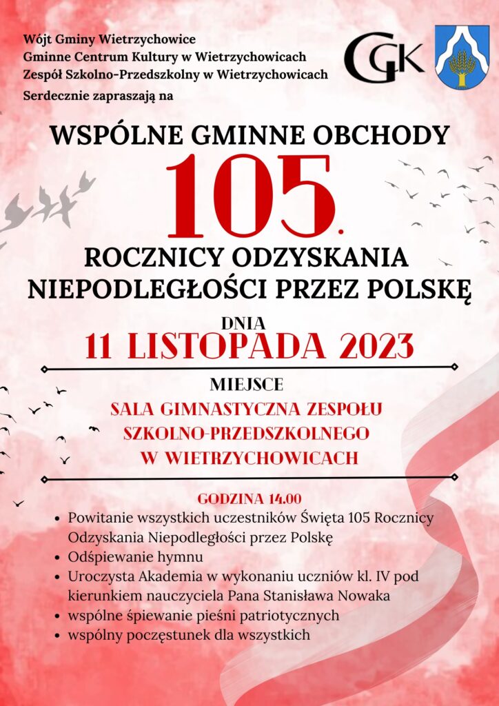 Plakat Obchodów Święta Niepodległości w Gminie Wietrzychowice